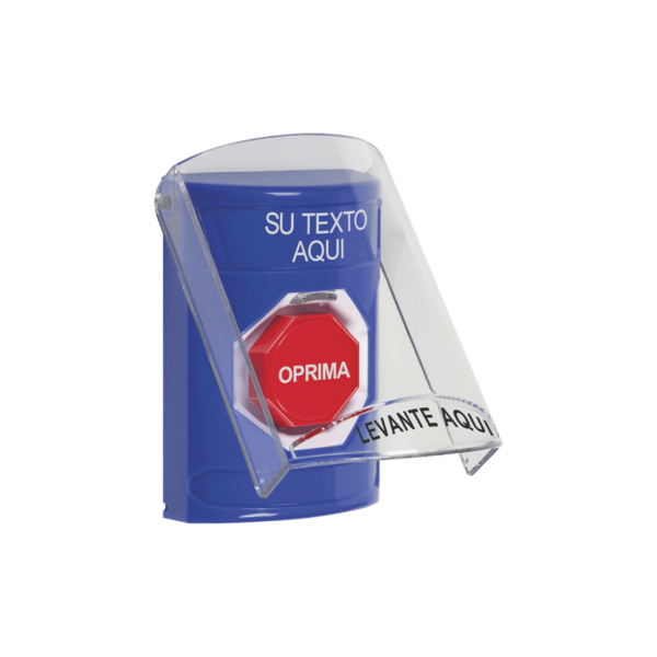 Botón con Texto Personalizado, Tapa Protectora de Policarbonato Súper Resistente, Restablecimiento con llave