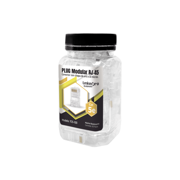 Bote con 100 Piezas de Plug Modular RJ45 Cat5e sin blindaje, chapado de oro a 30 micras para durabilidad extrema