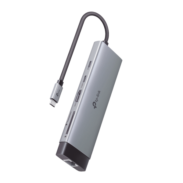 Adaptador HUB 9 en 1, 1 puerto USB-C entrada, 1 puerto HDMI 4K, 1 puerto Ethernet Gigabit, 1 puerto SD y MicroSD, 1 puerto USB-C y 3 puertos USB-A