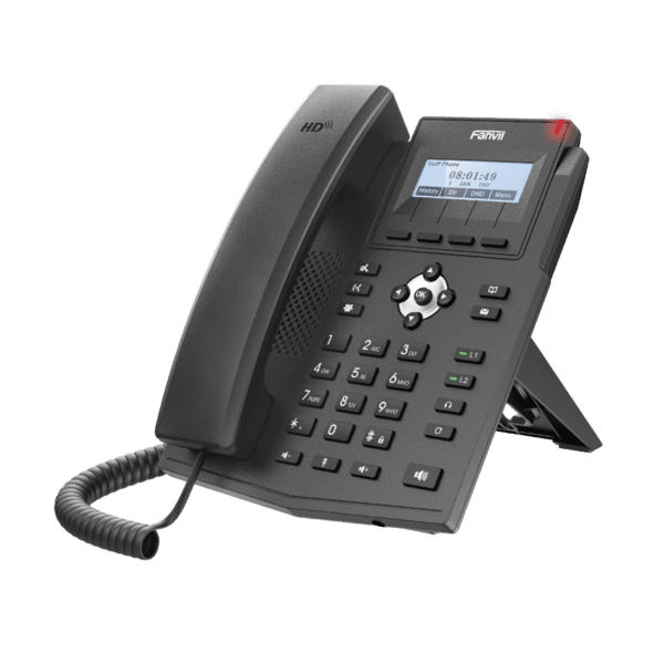Teléfono IP empresarial para 2 lineas SIP con pantalla LCD,  Puertos Gigabit, Códec Opus, conferencia de 3 vías, PoE.
