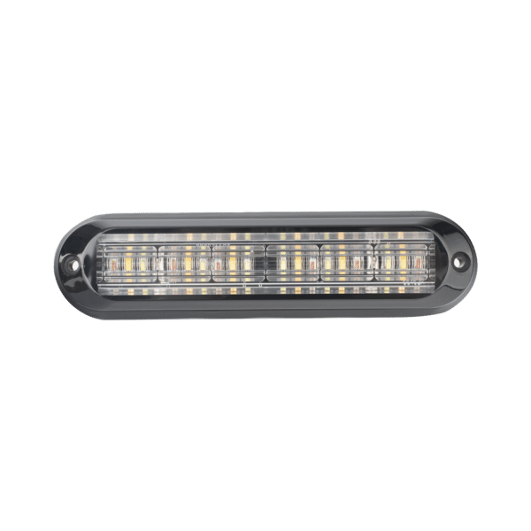 Luz Auxiliar, Ultra Brillante, IP67, 18 LEDs, Tricolor, Color Rojo/Claro/Ambar, con mica transparente y bisel negro