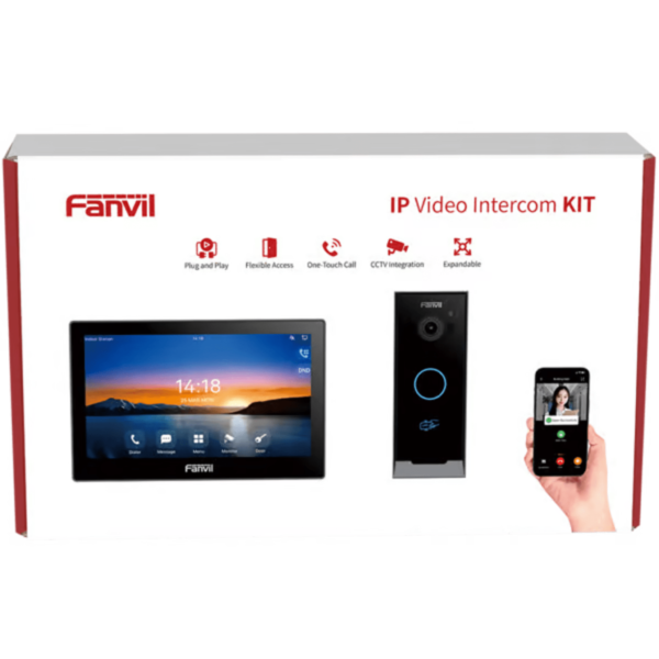 Kit Videoportero IP Fanvil VIK-01, Estación Interior SIP i504W + Frente de Calle i60, Llamadas HD, Desbloqueo Remoto, App Fanvil Link, Wi-Fi 2.4G/5G, PoE