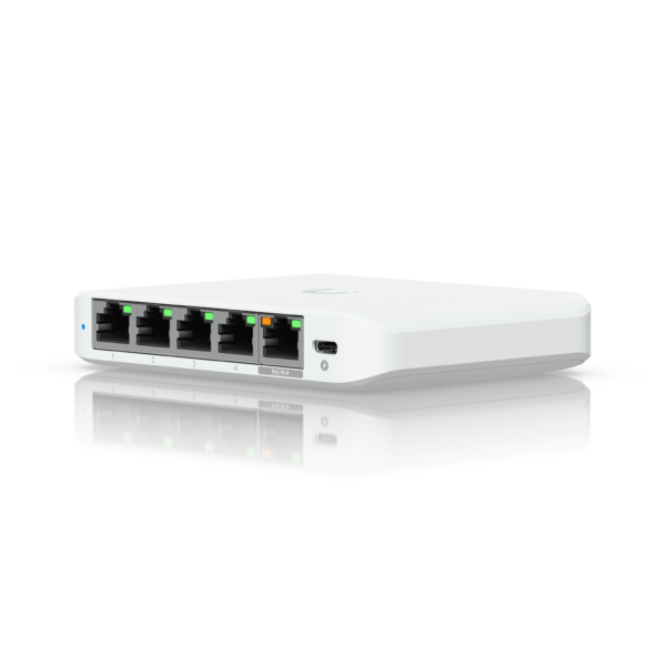 USW Flex Mini 2.5G Switch de 5 puertos 2.5G, Compacto, para Escritorio, se puede Energizar por PoE o con un Adaptador tipo USB-C