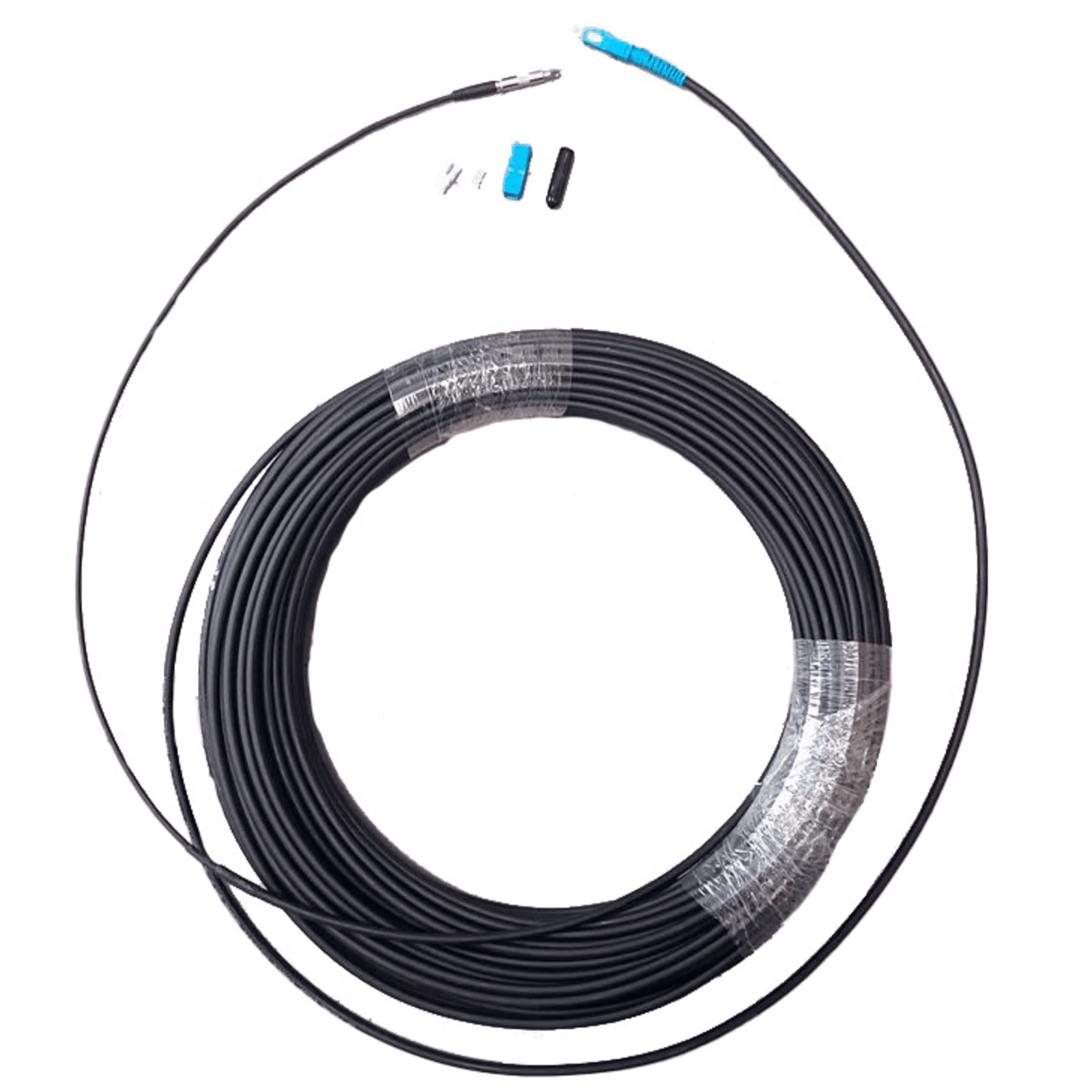 Rollo de Fibra Óptica Drop Redonda G657A2 Monomodo Simplex de 50 Metros con Conectores SC/UPC-SC/UPC para Instalaciones Aéreas o a la Intemperie