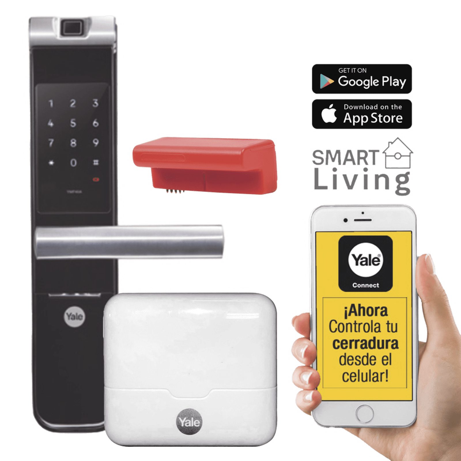 Kit Cerradura con manija YMF40A y HUB, Apertura por, Código, Biometría y apertura por SMARTPHONE, Para puertas de 35 a 90 mm de espesor