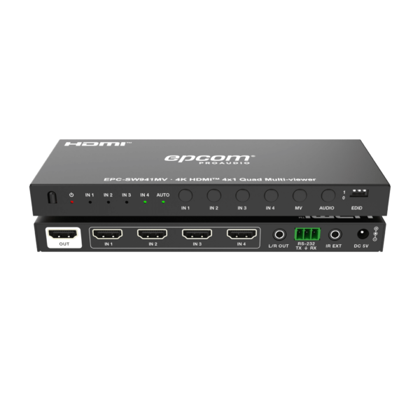 Multivisor HDMI 4x1 | 4K@30Hz | Vista Cuádruple | Cambio Automático/Manual | Control IR