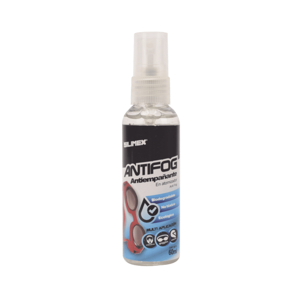 Antiempañante, ideal para eliminar problemas de empañamiento en googlees, mascaras, cascos, lentes, bote 60 ml