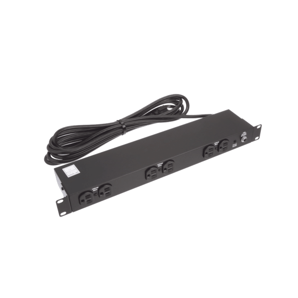 PDU Básico de Montaje en Rack, Con 6 Salidas Frontales NEMA 5-15R,  Enchufe de Entrada NEMA 5-15P, de 19in, 1UR, 15 Amp, 120 Vca