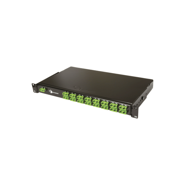 Splitter PON tipo panel de 1X32, con conectores SCA de entrada y SCA de salida, 1UR, Color Negro