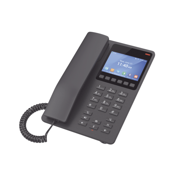 Teléfono IP WiFi Hotelero con pantalla LCD a color, 2 líneas SIP con 2 cuentas, codec Opus, IPV4/IPV6, color negro, con gestión en la nube GDMS