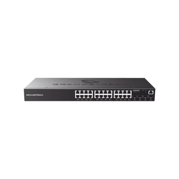Switch Gigabit PoE+ Administrable / 24 puertos 10/100/1000 Mbps + 4 Puertos SFP Uplink / Hasta 360W / Compatible con GWN Cloud.