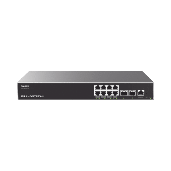 Switch Capa 3 Administrable / 8 puertos 10/100/1000 Mbps + 2 Puertos SFP+ 10 Gigabit / Compatible con GWN Cloud.