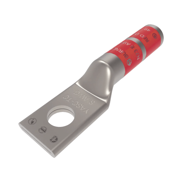 Zapata Terminal de Compresión BURNDY para Tornillo de 1/4" y Calibre 8 AWG / Barril Largo.