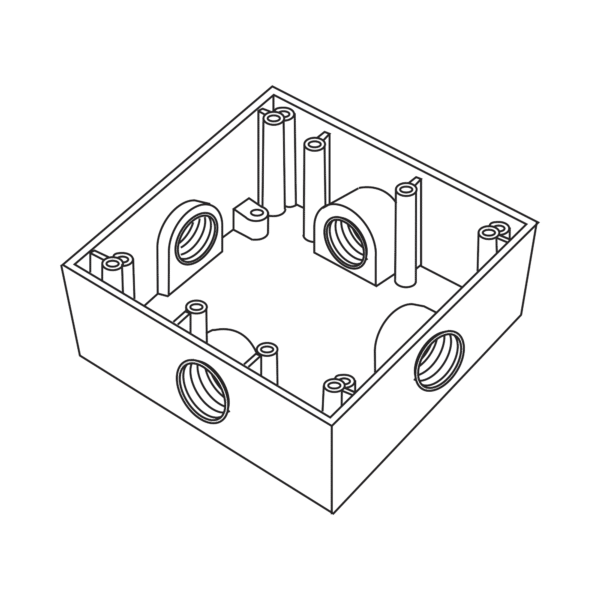 Caja Cuadrada de 3/4" (19.05 mm) a Prueba de Intemperie/ Cuenta con 4 bocas.