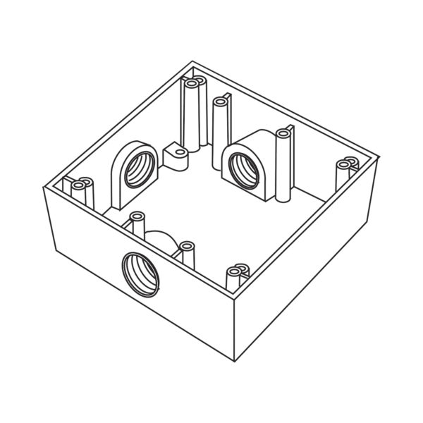 Caja Cuadrada de 3/4" (19.05 mm) a Prueba de Intemperie/ Cuenta con 3 bocas.