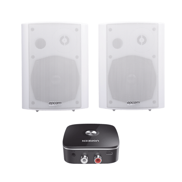 Kit  Altavoces + Modulo Receptor BT | Montaje en Pared | 2x20W RMS | Material ABS y Reja Metálica | Bracket de Metal | Color Blanco