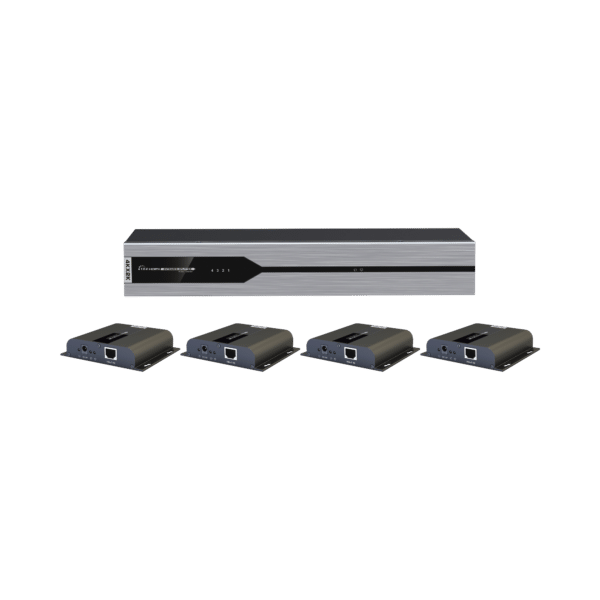 Kit Divisor y Extensor HDMI (Extender Splitter)  / Divide 1 Fuente HDMI a 4 Pantallas / Extiende la señal HDMI hasta 120 m / Resolución 4Kx2K @ 30 Hz / Cat 6/6a / Uso 24/7 / Longitud del cable autoajustable