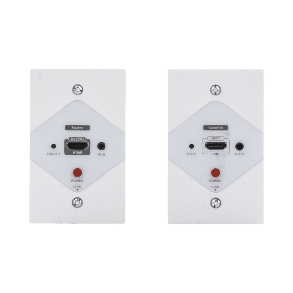 Kit Extensor HDMI en PLACAS DE PARED para distancias de 40 metros / Resolución 1080P @ 60 Hz / Cat 6/6A/ 7 / HDR/ Cero Latencia / Soporta Control Remoto / Placa de pared de 2.74 x 4.49” (tamaño estándar de EE.UU.).