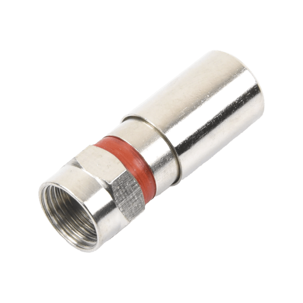 Conector F Macho de Compresión, Metálico para cable RG-59, Cuerpo de Bronce Niquelado.