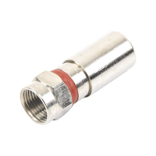 Conector F Macho de Compresión, Metálico para cable RG-6, Cuerpo de Bronce Niquelado.