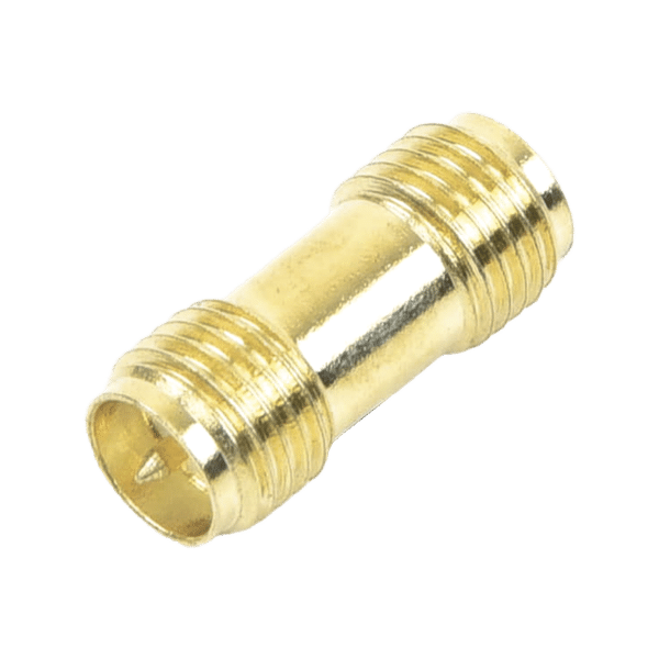 Adaptador Barril de SMA Hembra Inverso a SMA Hembra Inverso, Oro/ Oro/ Teflón,