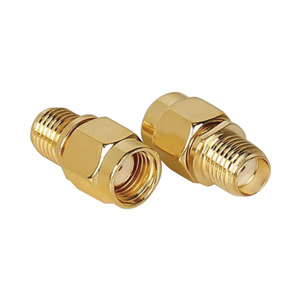 Adaptador SMA Macho Inverso a SMA Hembra, Oro/ Oro/ Teflón,